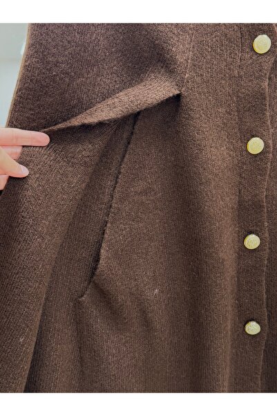 BENAHOLL Πλεκτό πανσό με κουμπιά Deyina 5 Gold με κάπα-Zİ7015 Καφέ