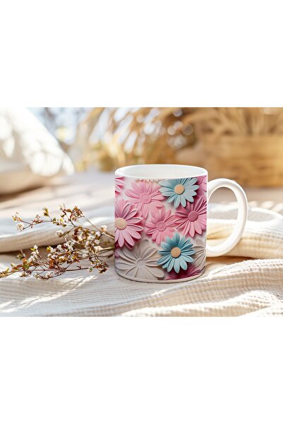 Beramussa كوب ديزي ثلاثي الأبعاد باللونين الوردي والأزرق - كوب بتصميم ديزي وطبيعة - بدون نقش