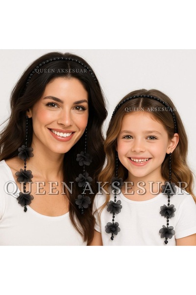 QUEEN AKSESUAR Double Pendant Flower Crystal Beaded Metal Crown Special Day Crown Female Children Dark Shiny Black
