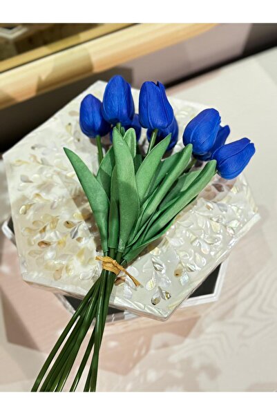 CREARTHOME Islak Lale Buketi Mavi Yapay Çiçek Dekor