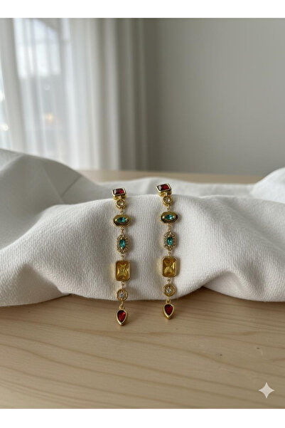 selfquality Paslanmaz Çelik Çok Renkli Taşlı Altın Rengi Küpe