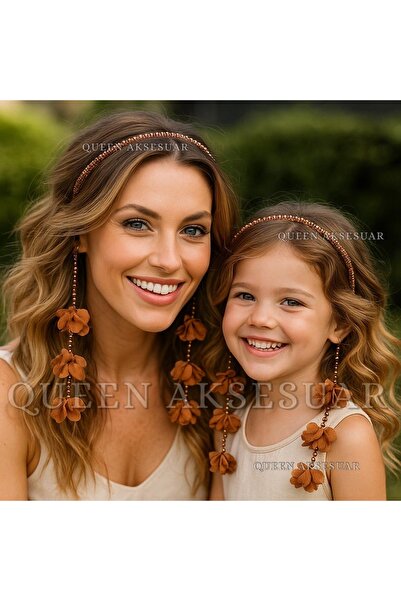 QUEEN AKSESUAR Double Pendant Flower Crystal Beaded Metal Crown Special Day Crown Women Children Metallic Copper Brown