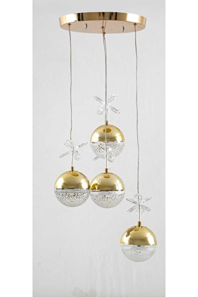 Roza Drop Model Gold 4Toplu 3Renk Medern Ledli Avize