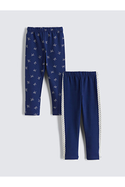 LC Waikiki Rmz Gi̇yi̇m Farkiyla Girls' Leggings with Waist Cord, Pack of 2