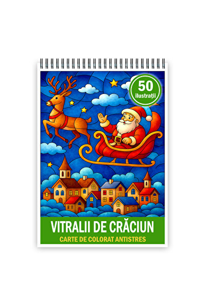 Legendary Gifts Carte de colorat, 50 de ilustrații cu vitralii de Crăciun, Format: A4