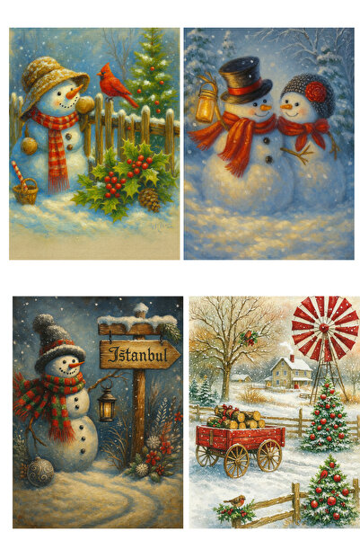 Dekals 9 Çeşit 11x14 Simli Tebrik Kartı Kartpostal Seti Model -4 Yılbaşı Yeni...