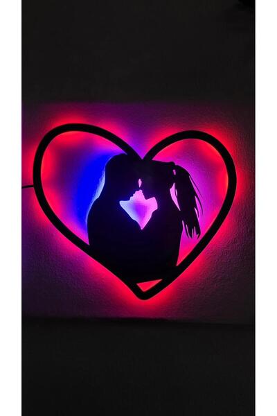 ElertDesignStudio Aşk Temalı Kalp & Çift Silüetli Ahşap LED Işıklı Tablo – Ro...