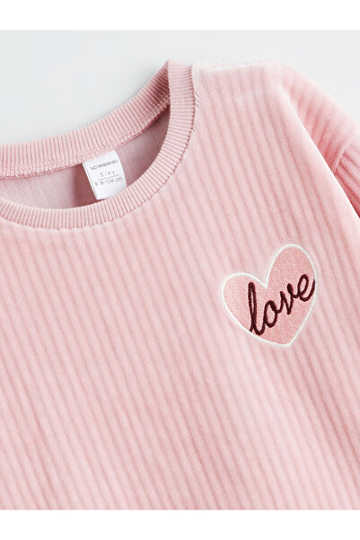 LC Waikiki Lcw Kids Pink Girls' Velvet Sweatshirt and Sweatpants