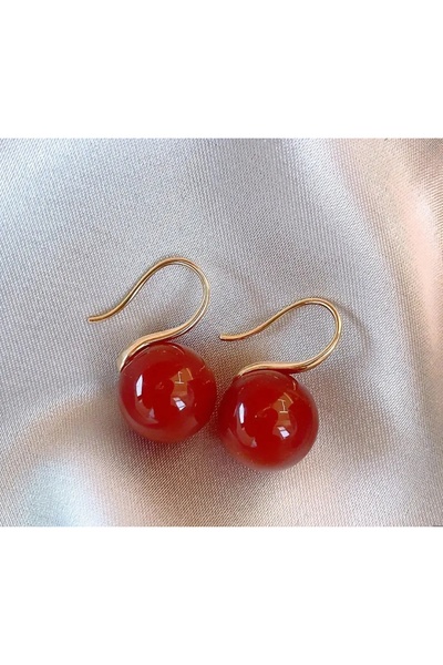 ORGANICYOU YIWU Kadınlar İçin Vintage Kaşık Küpeler - Kırmızı Taklit İnci Damlalar, Günlük ve Resmi Etkinlikler