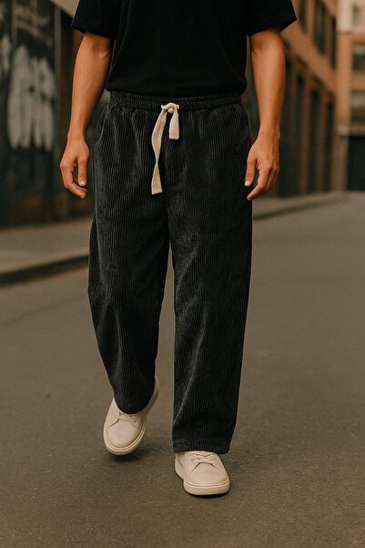 VEZİR MODA Erkek Kadife Baggy Kesim Beli Lastikli Pantolon