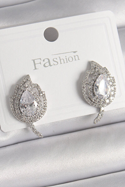 Skygo Brass Silver Color Zircon Stone Leaf Model Women's Earrings - Tj-Bkp9946