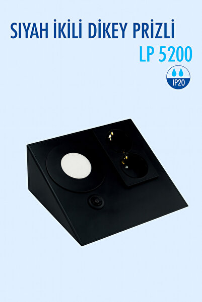 Lampist SİYAH KASA, ÇİFTLİ SİYAH DİKEY PRİZ 6500K ARMATüR