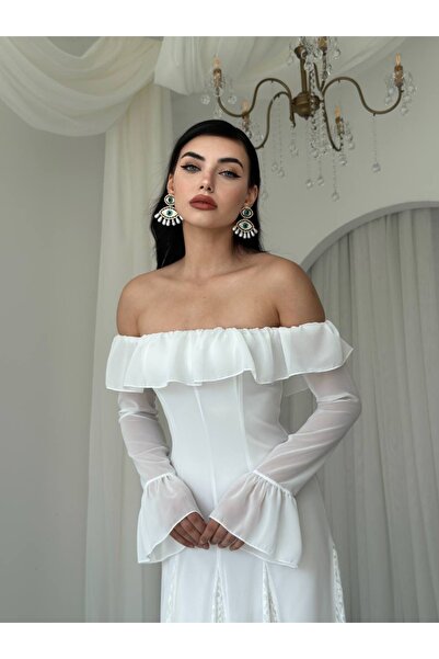 ETİKAFASHION Dantel Detaylı Şifon Straplez Elbise
