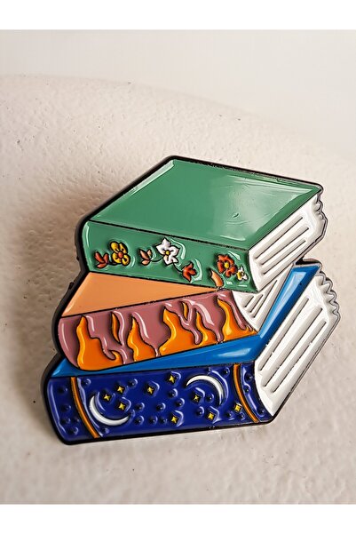 BHR AKSESUAR Kitap Yığını Emaye Yaka İğnesi Broş (3.3x3.3 cm)
