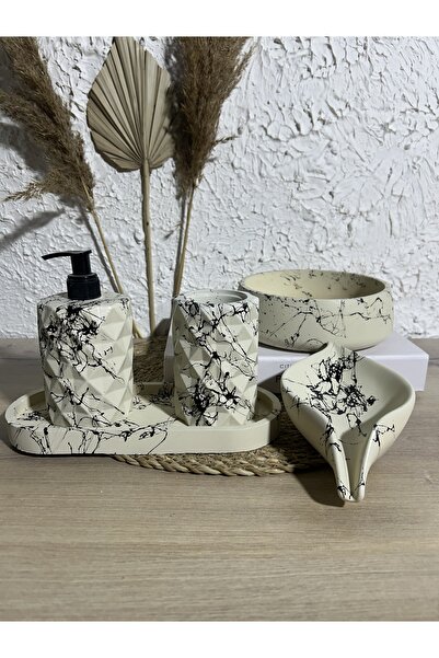 Zigzag Home Διακοσμητικό σετ μπάνιου 5 τεμαχίων με μαρμάρινο σχέδιο Σετ δοχείων υγιεινής για υγρό/στερεό σαπούνι, θήκη οδοντόβουρτσας, θήκη για πετσέτες, σετ δίσκους