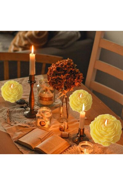 Generic Peony Flower Shaped Soy Wax Decorative Scented Candle (Yellow) - KOBKUQY