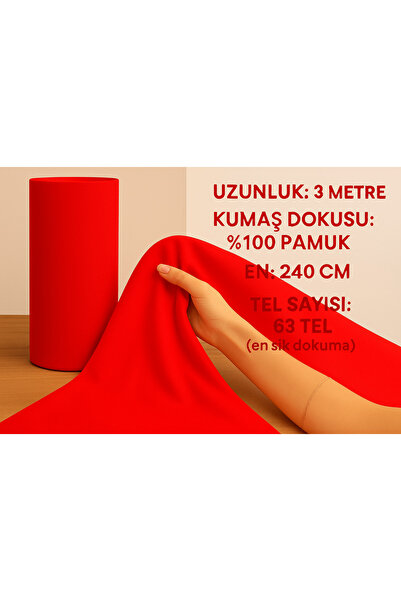 Loova قماش 3 متر لون أحمر 63 خيط عرض 240 سم 100% قطن أكفيل