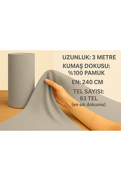 Loova Kumaş 3 Metre gri renk 63 tel 240cm en lüx akfil %100 pamuk