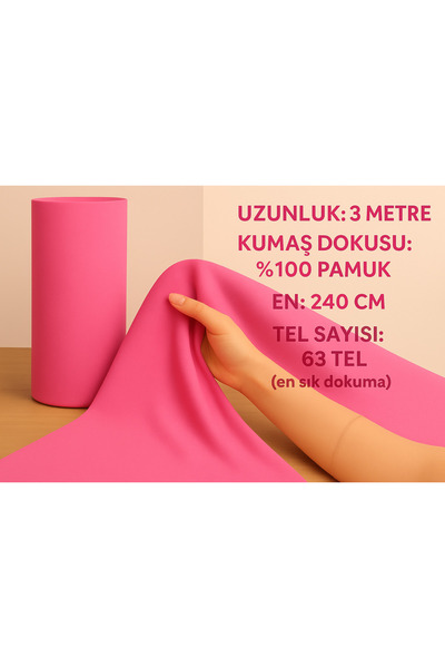 Loova Kumaş 3 metre pembe renk %100 pamuklu 63 tel akfil lüx