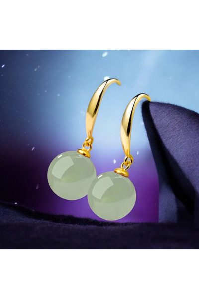 ORGANICYOU Alldoshi Stylish Imitation Jade Hanging Earrings for Women - Round Stone, Everyday Wear