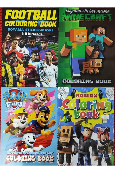 ada çanta kırtasiye 4 adet stickerli boyama kitabı (Minecraft/Futbol/Paw patr...