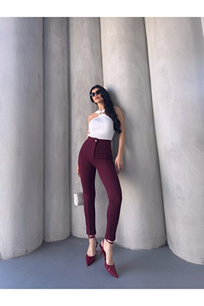 GB PANTOLON MANGO KALIP LİKRALI BORDO