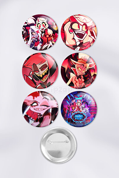 ZipZap Hazbin Hotel Anime Animasyon Çanta Süsü Rozet İğneli Buton Rozet Seti (6 ADET)