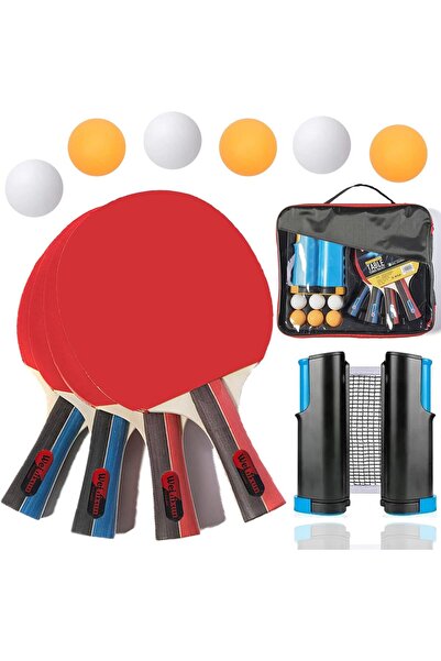 Generic PingPong Paddle Set - 4 Rackets, 6 Balls & Retractable Net Table Tennis Set