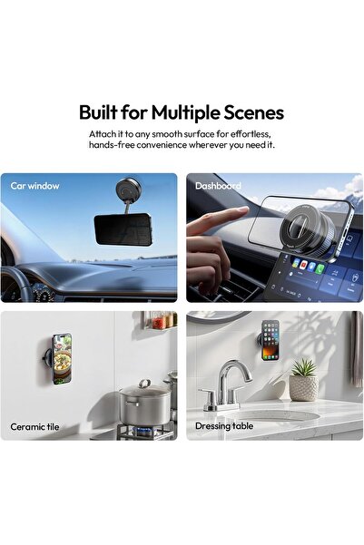 Generic Car Phone Holder for MagSafe, Vacuum Suction Cup Magnetic Mount (Black)