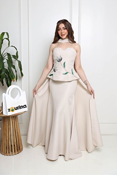 zourina فستان سهره نسائي طويل لون بيج