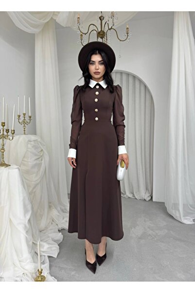 ETİKAFASHION Yırtmaç Detaylı Şifon Kol Kadın Elbise