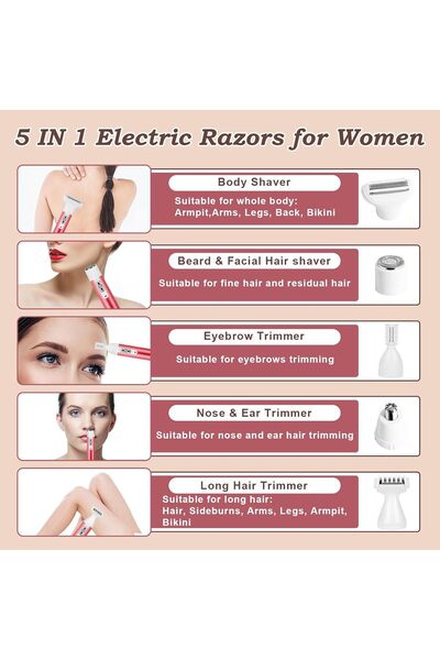 Other BOHUMA Women's Electric Shaver 5-in-1 - Face, Nose, Eyebrows, Mustache, Arms, Legs, Underarms & Biki
