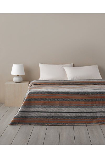 English Home Bold Stripe Cotton Acrylic Double Blanket 200X220 cm Dark Gray