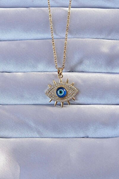 Skygo 316L Altın Renk Zirkon Taşlı Nazarlı Göz Kolye - TJ-BKO9271