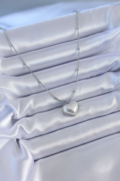 Skygo 316L Steel Silver Color Pearled Heart Model Minimal Ball Detail Women's Necklace - TJ-BKO7614
