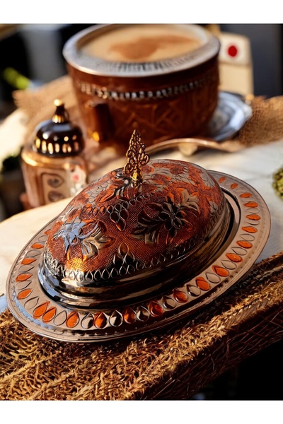 BARITCIOGLU Copper Iskender Kebab Rice Plate with Lid 30 cm