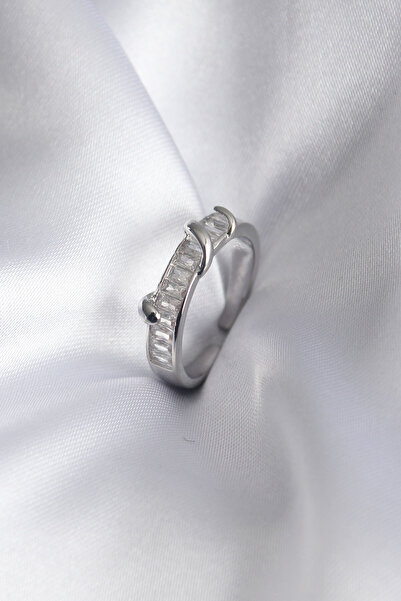 Skygo خاتم نسائي نحاسي فضي اللون بحجر الزركون المائي - TJ-BYK2914