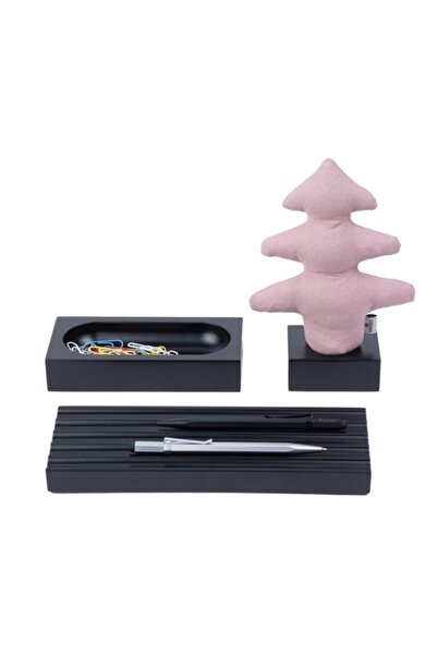 KAYIGO طقم مكتب وودي بلاك ثلاثي - خشب الصنوبر الوردي