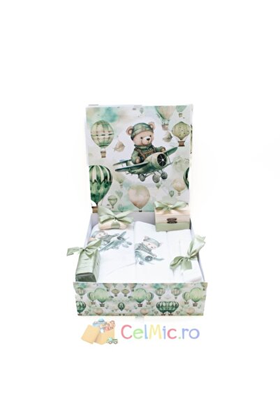 OEM Set botez personalizat cu 8 piese - Ursuleț de pluș zburător, Verde