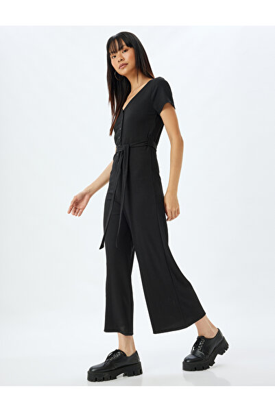 Koton Women's Black V Neck Overalls