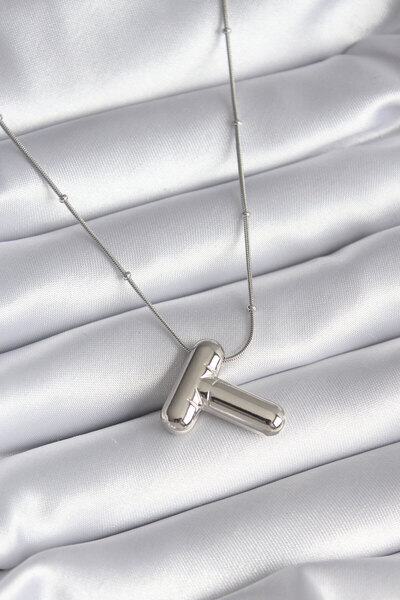 Skygo 316L Steel Silver Color Bubble "T" Letter Model Women's Necklace - TJ-B...