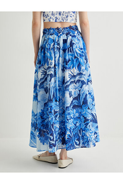 Koton Women's Blue Floral Long Skirt
