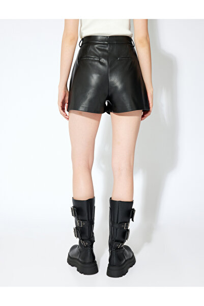 Koton Women's Black Faux Leather Shorts