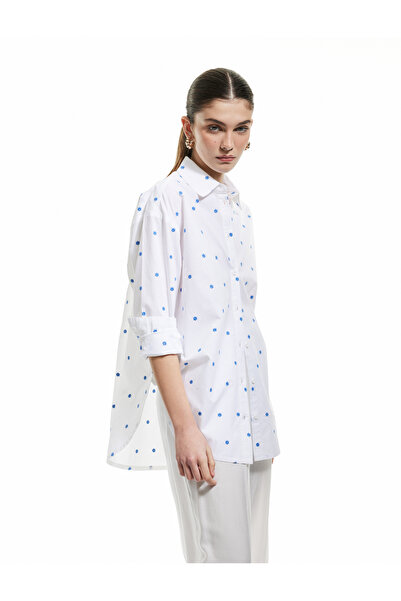 Koton Women's White Embroidered Oversized Shirt