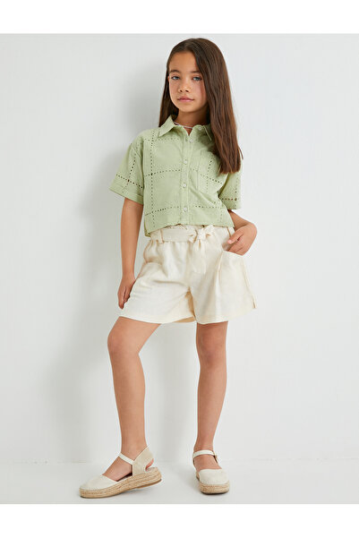 Koton Girl's Beige Linen Shorts