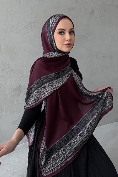 Byedauzunlar Bordo Bohem Kumlu İpek Şal