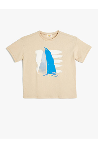 Koton Boy's Beige Printed Cotton T-Shirt