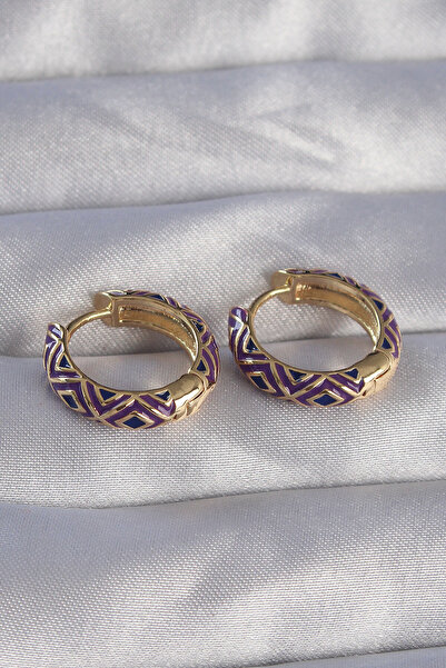 Skygo Brass Gold Color Purple Ethnic Patterned Hoop Earrings - Tj-Bkp9076