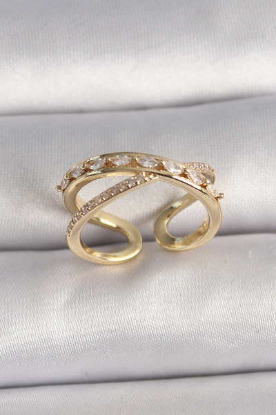 Skygo خاتم نسائي من حجر الزركون الذهبي اللون قابل للتعديل - TJ-BYK3577