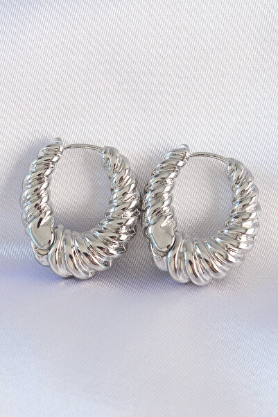 Skygo Brass Silver Color Serrated Detail Curved Hoop Earrings - Tj-Bkp8973